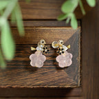 Cherry Blossom Whisper Natural Rose Quartz Drop Earrings