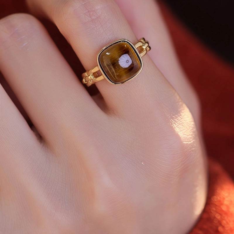 Bague en pierre naturelle Œil de Tigre, bague exquise pour l'index - La pierre du courage pour la réussite professionnelle