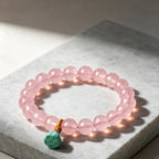 Natural Rose Quartz Lotus Pendant Bracelet - Draws Sweet Love