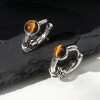 Boucles d'oreilles en œil de tigre naturel et argent, style streetwear — Courage fougueux pour mon petit ami