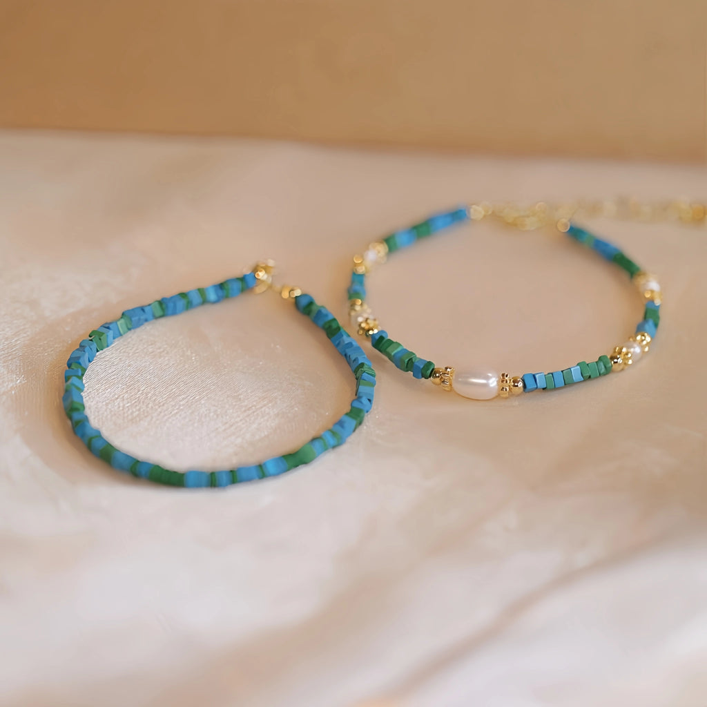 Turquoise & Pearl Stackable Bracelet - Protection & Inner Peace