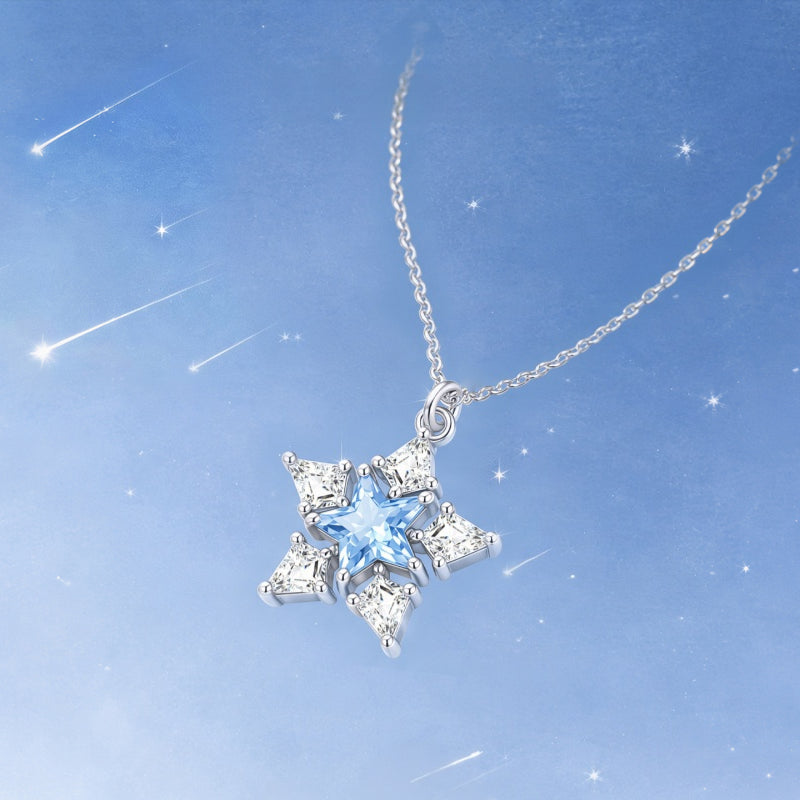 Sparkling Blue Star Snowflake Necklace - Embrace Clarity and Hope