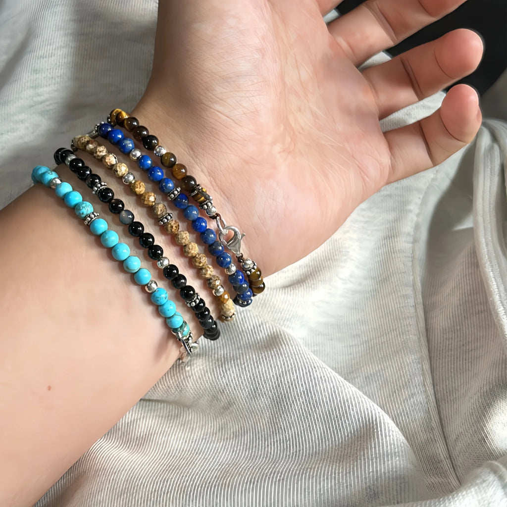 Natural Stone Round Bead Stackable Bracelet - Focus Goals & Seize Opportunities