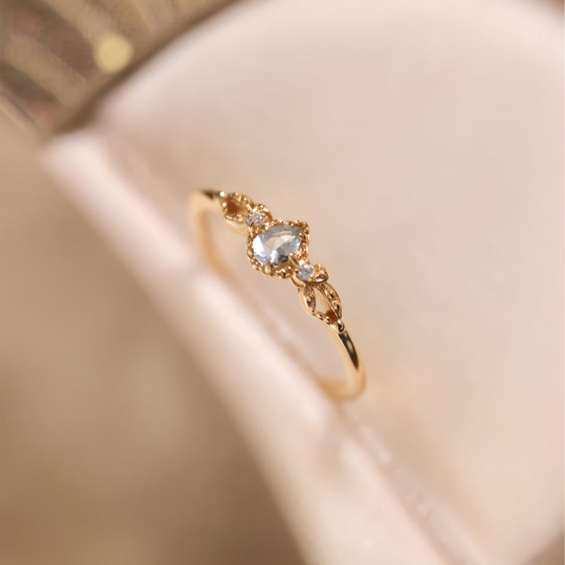 Delicate Teardrop Natural Aquamarine Ring - Positive Energy
