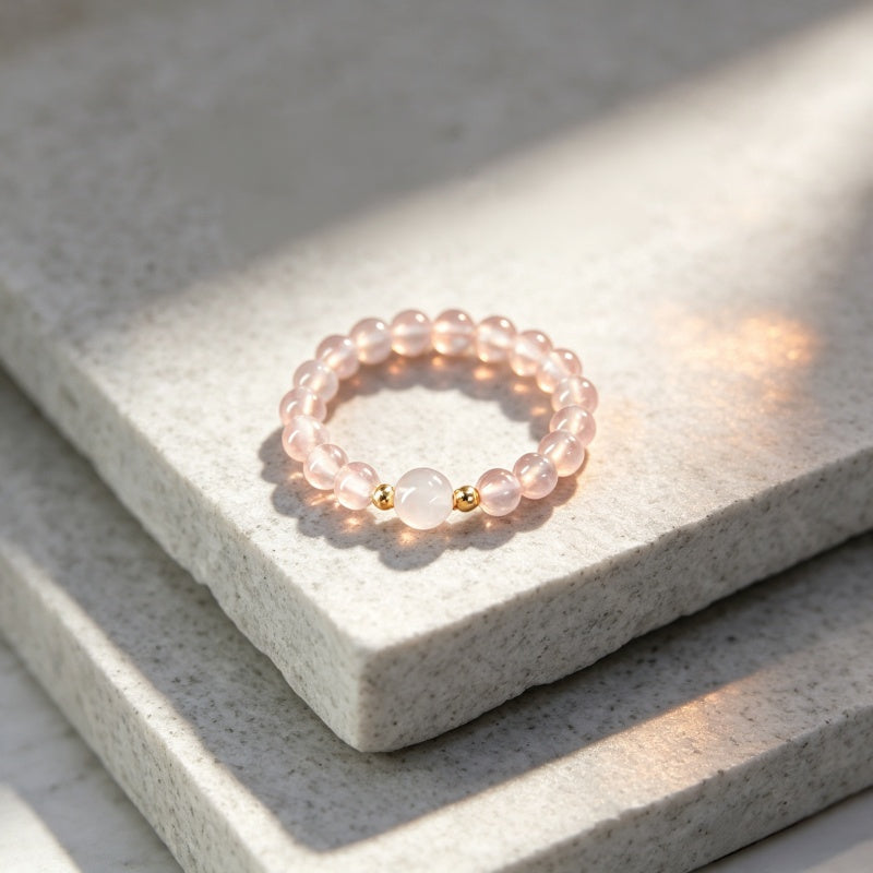 Bague en quartz rose naturel Amour et Paix
