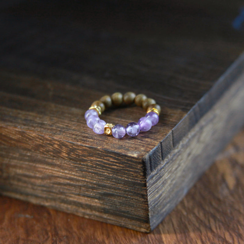 Natural Amethyst & Agarwood Ring - Wear Luck and Tranquility