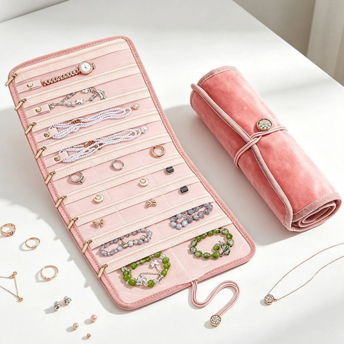 Portable Velvet Roll Jewelry Organizer