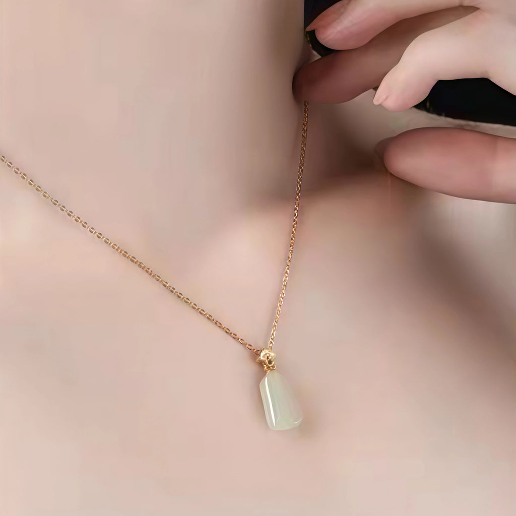 Natural Trapezoid Hetian Jade Wu Shi Pai Necklace - Peace & Purity