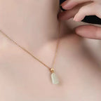 Natural Trapezoid Hetian Jade Wu Shi Pai Necklace - Peace & Purity