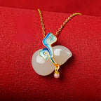 Hetian Jade Gourd & Cloud Necklace - Symbolizing Good Fortune And Peace