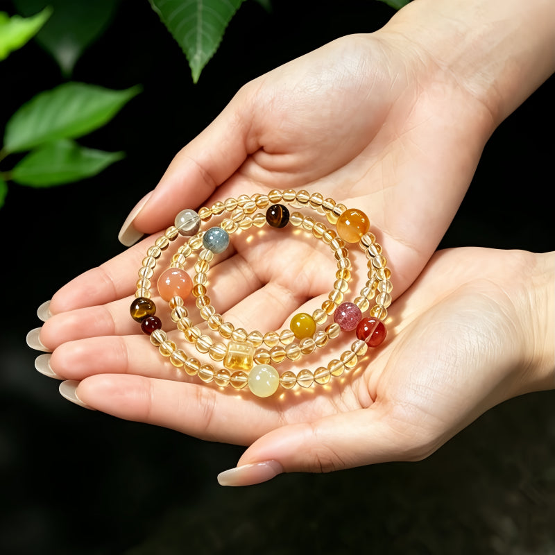 Natural Yellow Crystal Multi Treasure Lucky Multi Circle Bracelet - Positive Energy and Lasting Luck