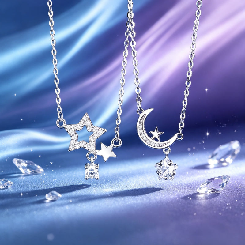 Moon & Star Necklace - Stars guide your way, the moon guards your nights