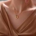 Retro Twisted Circle Emerald Necklace, Luxury Green Stone Jewelry for Mom