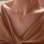 Retro Twisted Circle Emerald Necklace, Luxury Green Stone Jewelry for Mom