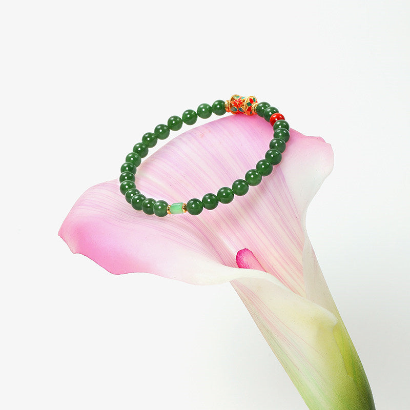 Bracelet en jade Hetian naturel Lotus Éclat Pur