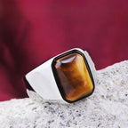 Natural Tiger Eye Stone Ring, Retro Men's Gemstone Ring