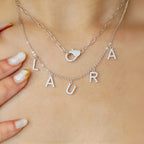 Custom Full Diamond Letter Pendant Necklace | 925 Sterling Silver Layered Name Necklace