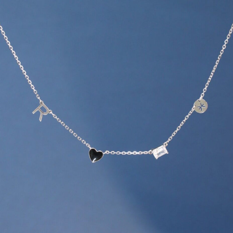 Customizable Letter/Zodiac/Zircon/Enamel Heart Pendant Necklace