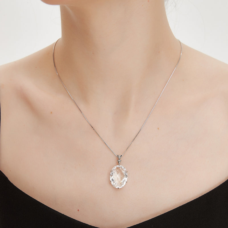 Silver Oval Clear Quartz Necklace - Enhance Focus