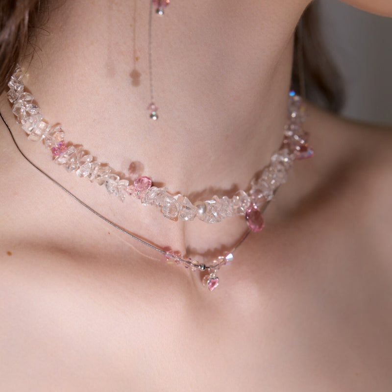 Clear Quartz Necklace Crystal Luck-Boosting Layered Choker