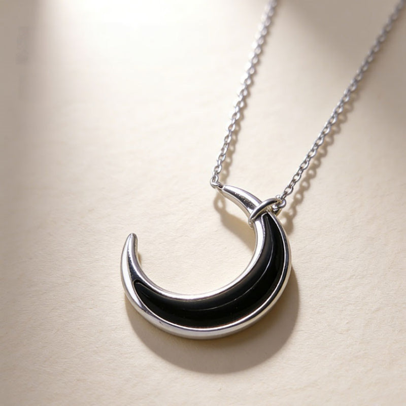 Black Agate Moon Necklace - Carrier of Good Wishes