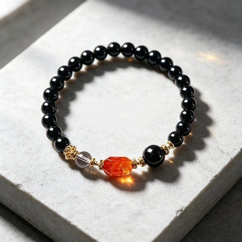 Bracelet en obsidienne naturelle Équilibre Eau Feu