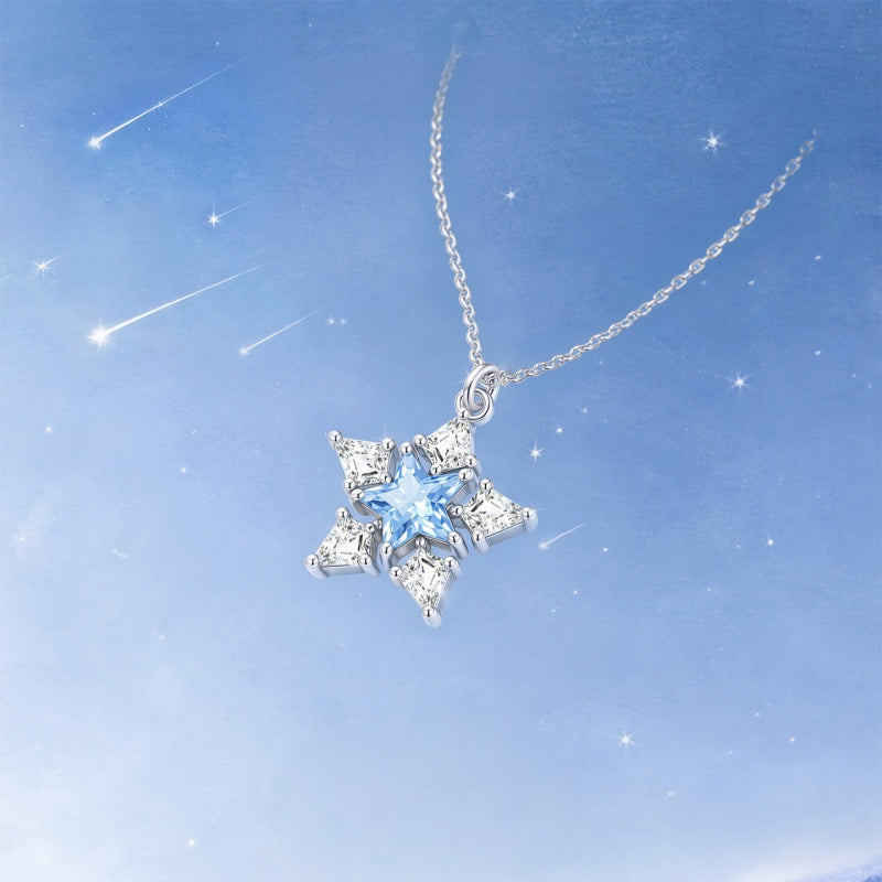 Sparkling Blue Star Snowflake Necklace - Embrace Clarity and Hope