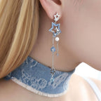 Ice Blue Star Falling Long Night Tassel Earrings - Embracing All Tenderness in Life