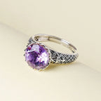 Bague Lotus en Améthyste Naturelle – Design Vintage en Argent Sterling 925