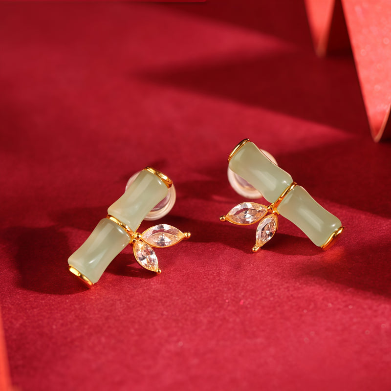 Boucles d'oreilles en bambou de jade Hetian naturel
