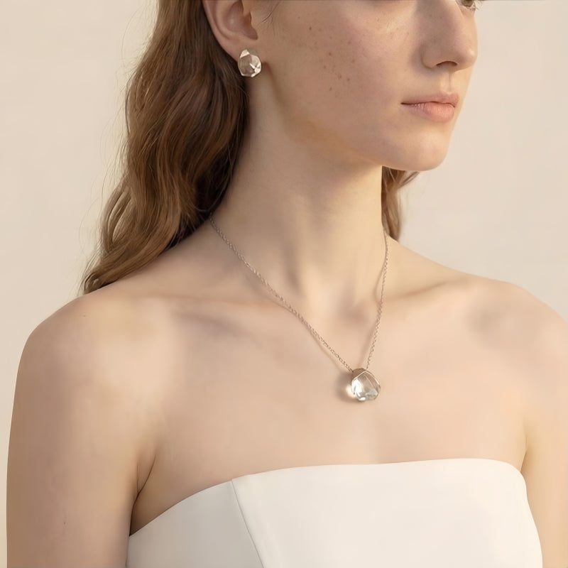 Clear Quartz Crystal Necklace  Irregular Faceted Pendant