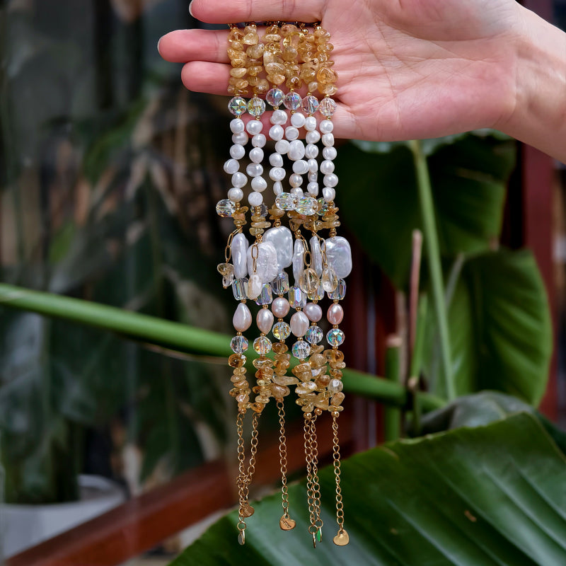 Choker en perles baroques et citrine naturelle - Attire la richesse et change la chance