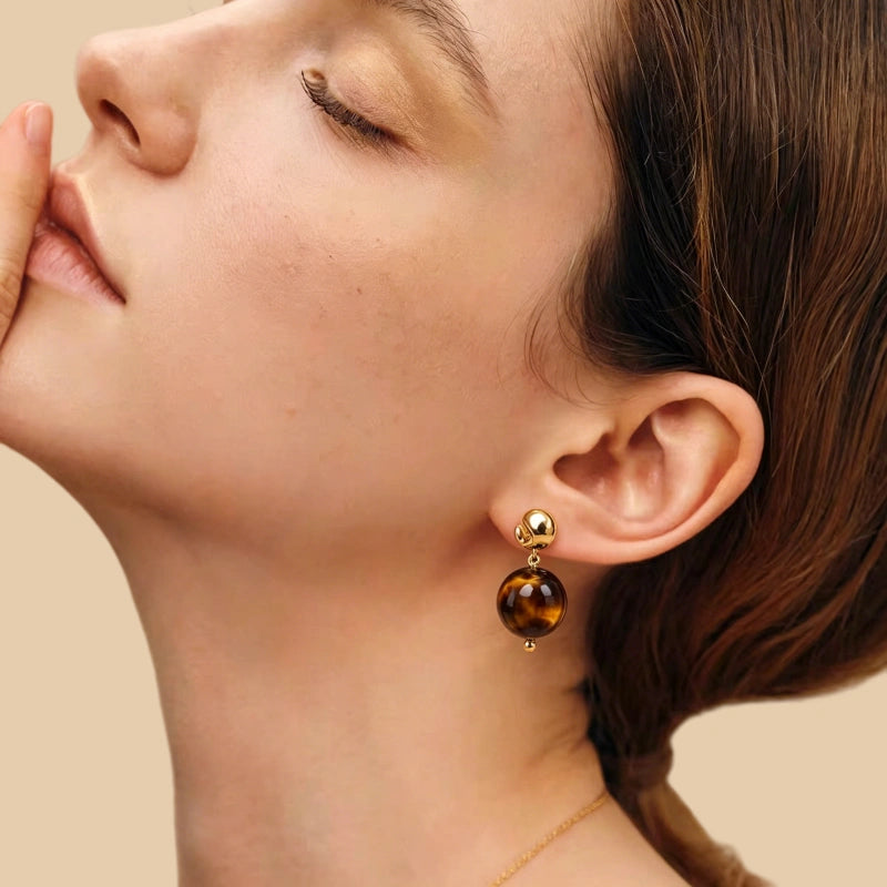 Wealth Aegis Natural Tiger Eye Earrings