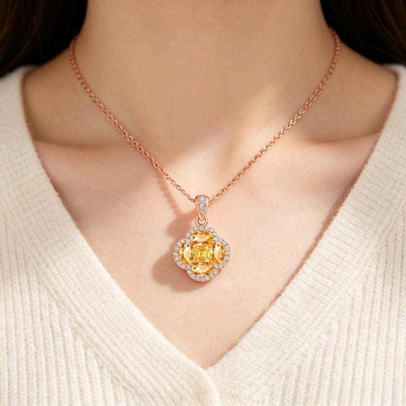 Clover of Success Natural Crystal  Necklace — Gift for Her • Holiday Gifting