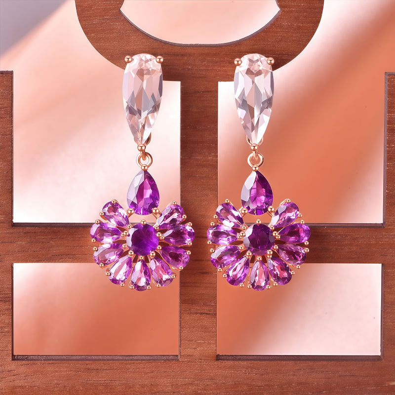 Natural Amethyst Color Treasure Pure Silver Luxury Earrings