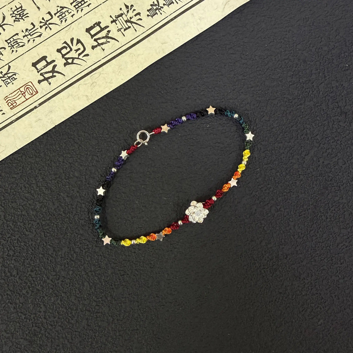 Rainbow Sterling Silver Lotus Braided Bracelet - For Harmonious Energy