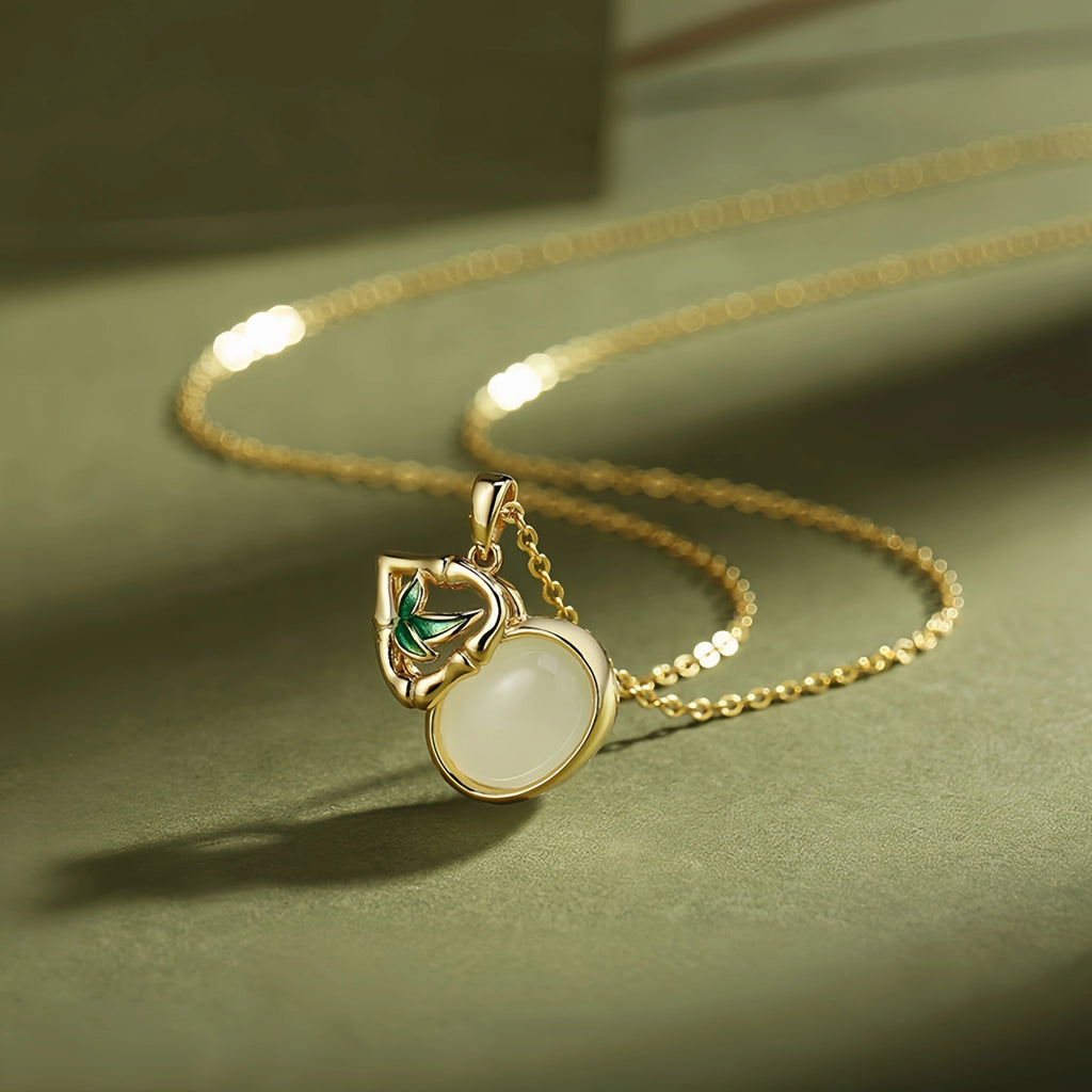 Nephrite Lotus & Gourd Necklace - Symbol of Purity and Blessings