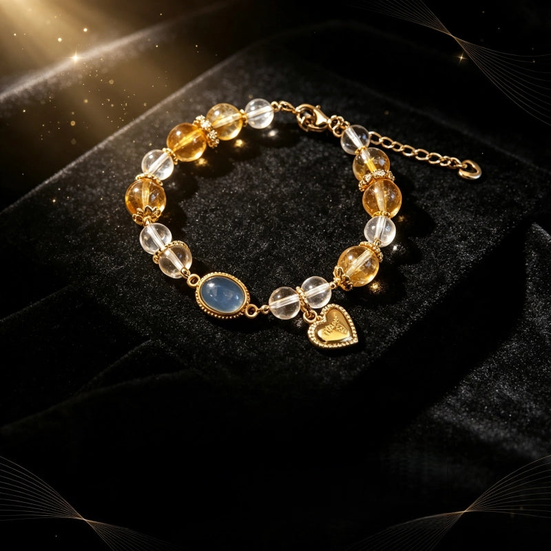 Bracelet Citrine naturelle/Quartz clair/Aigue-marine – Attirer la richesse et stimuler la carrière