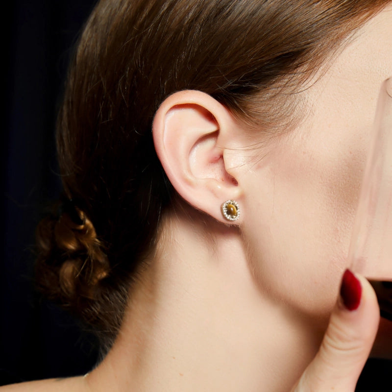 Boucles d'oreilles Œil de tigre naturel — Collection Caramel de Maillard