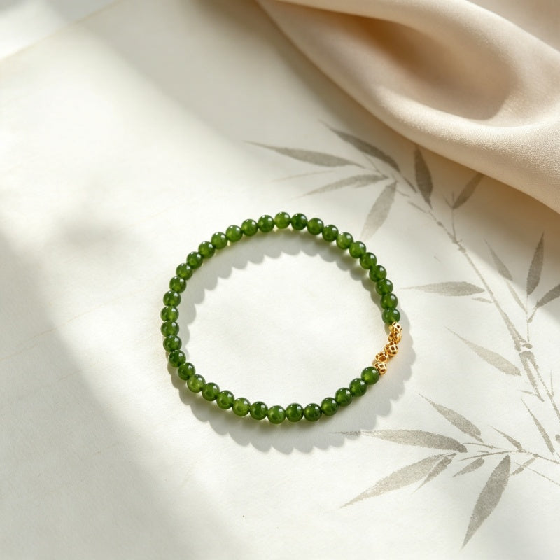 Natural Hetian Jade Golden Beads Bracelet - Inner Peace and Good Fortune