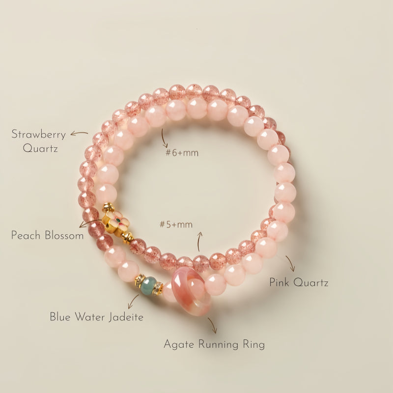 Natural Rose Quartz Ring Flower Bracelet - Inner Peace and Gentle Healing