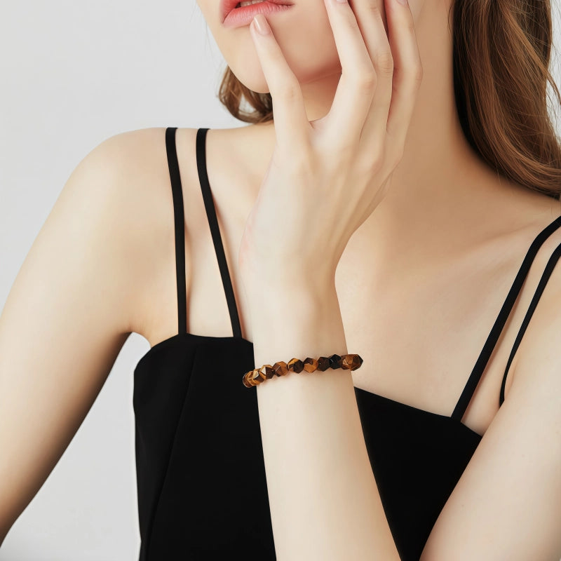 Polygonal  Natural Tiger Eye Stone Bracelet, Personality Niche Fashion, Couple Gift