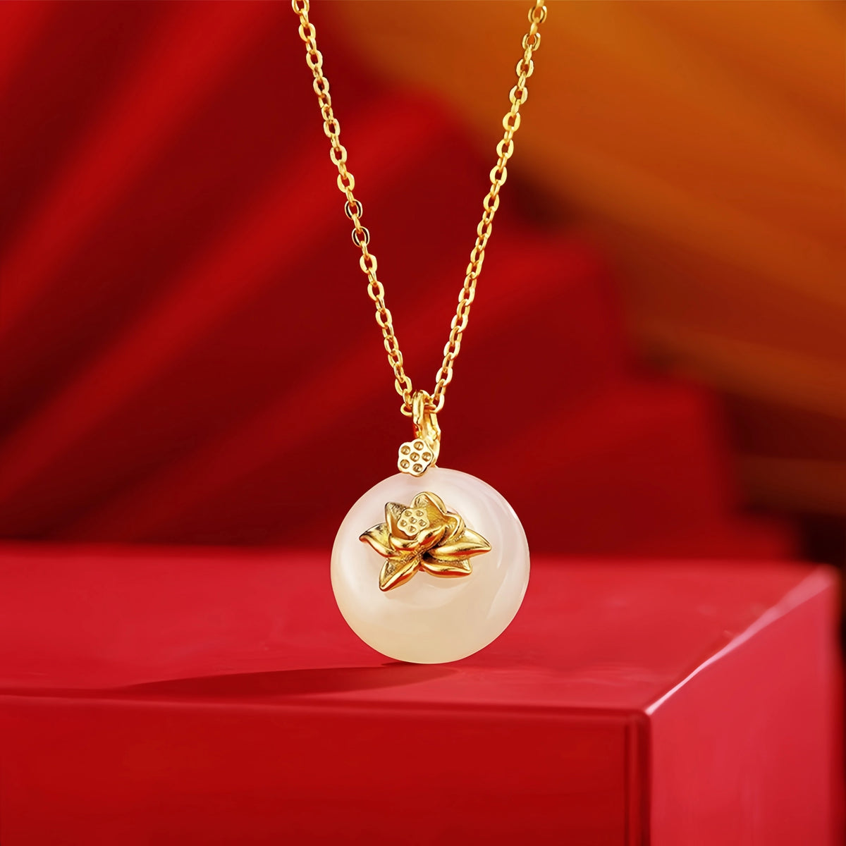 Hetian Jade Lotus & Carp Necklace - Lotus & Koi for Prosperity