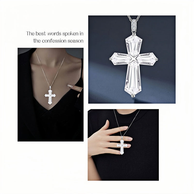 Divine Blessing Natural Clear Crystal Cross Necklace - The Master Healer Crystal