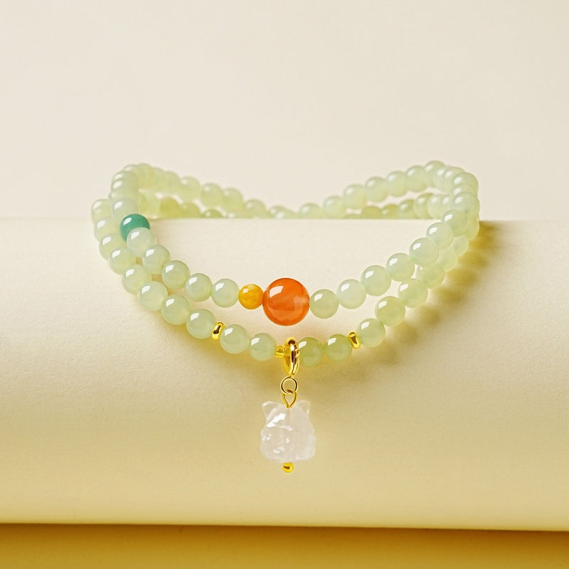 Spirit Fox Hetian Jade Bracelet - Protective Aura of Serenity and Good Fortune