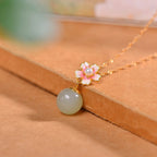 Oriental Cherry Blossom Enamel Jade Pearl Jewelry Set - Gentle Protection