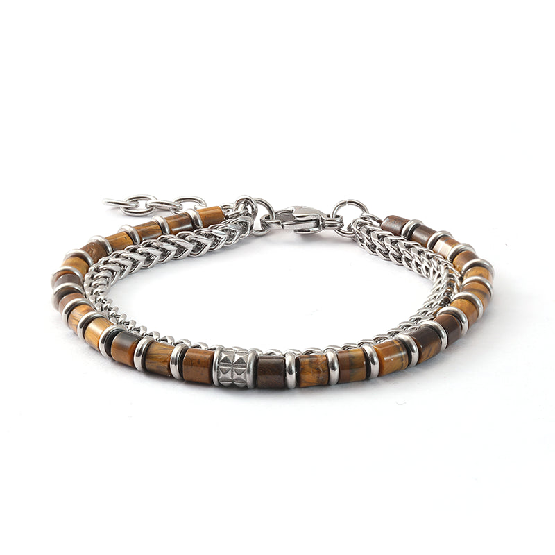Sand Dune Natural Tiger Eye Bracelet — Minimalist Cuban Chain