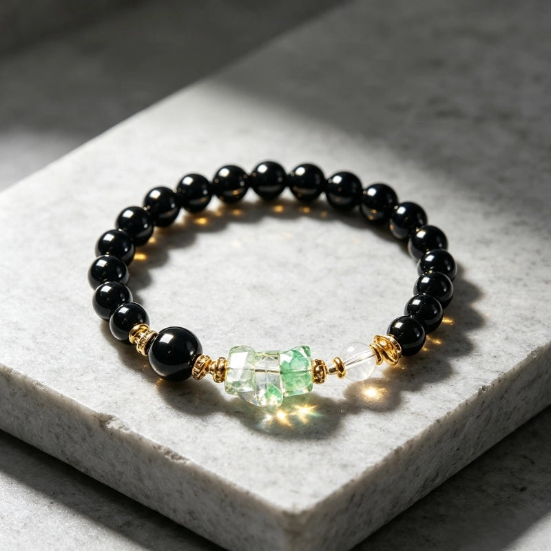 Bracelet en obsidienne naturelle Équilibre Eau Bois