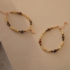 Tiger Eye & Shell Bead Bracelet for Women, Adjustable Extension Chain with Leaf Pendant