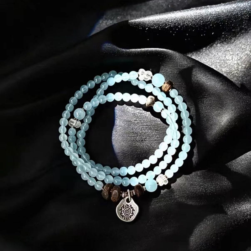 Natural Aquamarine Agarwood Bracelet – Calm Mind, Speak Truth, Attract Good Fortune